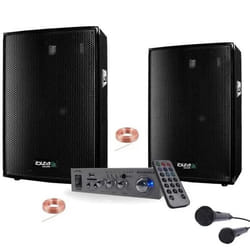 Pack Sono KARAOKE 600w avec 2 Enceintes Sono 300W - 1 Ampli Hifi 100w BLUETOOTH et USB - 2 Micros filaires