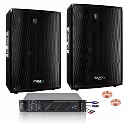Pack Sono Ibiza Sound 2800W Total 2 Enceintes 3 voies 2x600w - Ampli Ventilé 2x800w - Câblage - Idéal salle des fêtes Club Ma ...