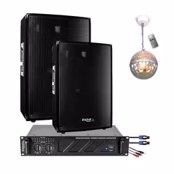 Pack Sono 1680W Total Ibiza Sound - 2 Enceintes 2x600w - Ampli Ventilé 2x240w - Jeu de Lumière - Câblage - Bar Mariage Annive ...