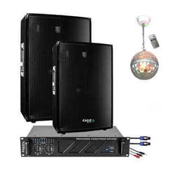 Pack Sono 1680W Total Ibiza Sound - 2 Enceintes 2x600w - Ampli Ventilé 2x240w - Jeu de Lumière - Câblage - Bar Mariage Anniversaire