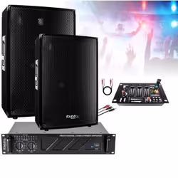 Pack Sono 1680W Total Ibiza Sound - 2 Enceintes 2x600w - Ampli Ventilé 2x240w - Tâble de Mixage - Câblage - Salle des fêtes M ...