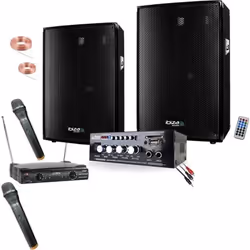 Karaoké Pack Sono 600W - Double Micros sans fil - Ampli Hifi Bluetooth USB - 2 Enceintes sono 300W - Cable PC - DJ anniversai ...