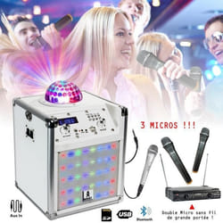 Enceinte Karaoké Autonome portable USB / Bluetooth Boost KUBELED-WH Lumière Astro intégrée - 3 Micros - Télécommande - Cadeau