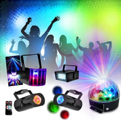 Ensemble de 5 Jeux de Lumière Party Stroboscope effet Derby Astro - 2 Miniwave Télécommande - Soirée Anniversaire Fête