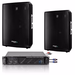 Pack Sono 1680W Total Ibiza Sound 2 Enceintes 3 voies 2x600w - Ampli Ventilé 2x240w - Câblage - Idéal salle des fêtes Bar Clu ...