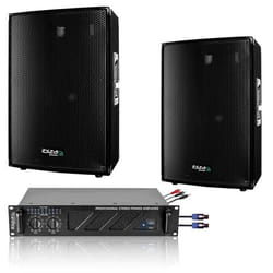 Pack Sono 1680W Total Ibiza Sound 2 Enceintes 3 voies 2x600w - Ampli Ventilé 2x240w - Câblage - Idéal salle des fêtes Bar Club