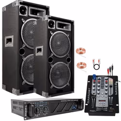 Pack Sono Ibiza Sound 2960W Total - Ampli 2x480W - 2 Enceintes 1000W PMPO - Table de Mixage - Câbles de branchement - PA DJ - ...