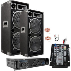 Pack Sono Ibiza Sound 2960W Total - Ampli 2x480W - 2 Enceintes 1000W PMPO - Table de Mixage - Câbles de branchement - PA DJ - Soiré