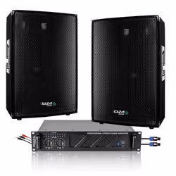 Pack Sono 2160W Total Ibiza Sound 2 Enceintes 3 voies 2x600w - Ampli Ventilé 2x480w - Câblage - Idéal salle des fêtes Club Ma ...