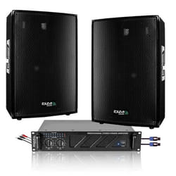 Pack Sono 2160W Total Ibiza Sound 2 Enceintes 3 voies 2x600w - Ampli Ventilé 2x480w - Câblage - Idéal salle des fêtes Club Mariage