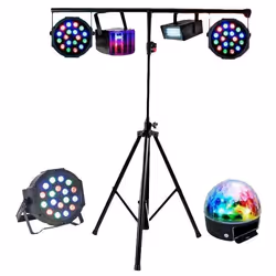 PACK DE 5 EFFETS JEUX DE LUMIERE COMPACTS à LED + PORTIQUE ROBUSTE REGLABLE EN HAUTEUR idéal soirée ambiance bar club