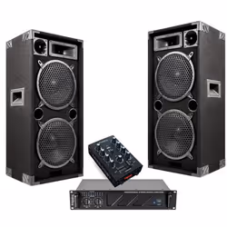 Pack Sono Ibiza Sound 2480W Total - Ampli 2x240W - 2 Enceintes 1000W PMPO - Table de Mixage - Câbles - Animation - Mariage -  ...