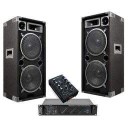 Pack Sono Ibiza Sound 2480W Total - Ampli 2x240W - 2 Enceintes 1000W PMPO - Table de Mixage - Câbles - Animation - Mariage - Baptêm