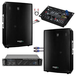Pack Sono Ibiza Sound 2800W Total 2 Enceintes 2x600w - Ampli Ventilé 2x800w - Tâble de mixage - Câblage - Idéal Bar Club Mariage