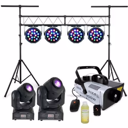 Machine à Fumée LSM900W - Portique Dj 3 M - 2 Lyres SPOT7 Dmx avec Gobos - 4 Projecteurs à LED Dmx 18x