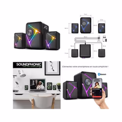 Kit Enceintes 2.1 - SOUNDPHONIC - RGB - 11W RMS - Bluetooth 5.0 - Rétro-éclairage RGB