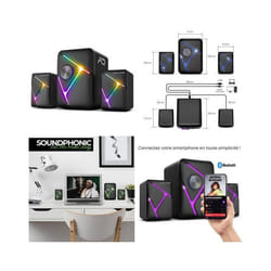 Kit Enceintes 2.1 - SOUNDPHONIC - RGB - 11W RMS - Bluetooth 5.0 - Rétro-éclairage RGB