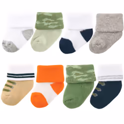 Luvable Friends 10728021_Camo, Bébé (0-2 ans), Mâle, 0-6 M, 8 paire(s)