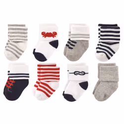 Luvable Friends 10728057_Nautical_6-12, Bébé (0-2 ans), Mâle, 6-12 M, 8 paire(s)