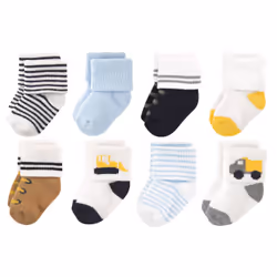 Luvable Friends 10728059_Bulldozer_0-6, Bébé (0-2 ans), Mâle, 0-6 M, 8 paire(s)