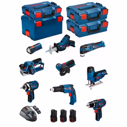 BOSCH Kit 12V BMK9-28CD3 (GSR 12V-15+GTB 12V-11+GDR 12V-105+GWS 12V-76+GST 12V-70+GOP 12V-28+GSA 12V-14+GLI 12V-80+GHO 12V-20 ...