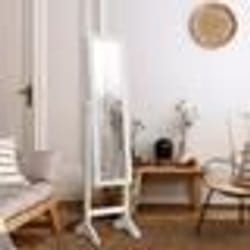 COSTWAY Armoire à Bijoux sur Pied 2 en 1 Rangement pour Cosmétiques avec Miroirs Style Romantique Blanc