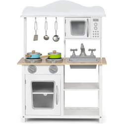 COSTWAY Cuisine Enfants 3 Ans+ 7 Accessoires avec Micro-Ondes et Four en Bois Son réel Cadeau pour Garçon et Fille