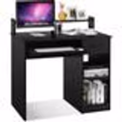 COSTWAY Bureau dOrdinateur avec Tiroir et 2 Etagères de Rangement Bureau Informatique avec Plateau à Clavier Noir