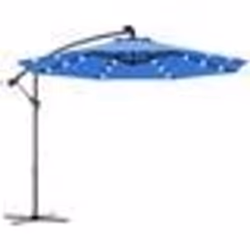 COSTWAY Parasol Déporté 3M Excentré avec 24 LED Lampe Solaire en Polyester Imperméable Hauteur 25M avec 8 Baleines en Fer Ble ...