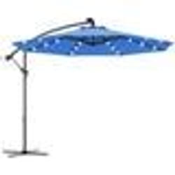 COSTWAY Parasol Déporté 3M Excentré avec 24 LED Lampe Solaire en Polyester Imperméable Hauteur 25M avec 8 Baleines en Fer Bleu