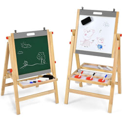 Costway - Chevalet d'Art 3-en-1 pour Enfants de 3+Ans avec Hauteur Réglable sur 5 Positions, Plateau de Rangement et Tableau à 2 Faces