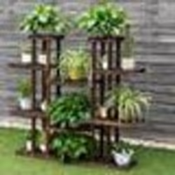 COSTWAY Étagère pour Plantes en Bois 125 x 25 x 114 CM 9 Tablettes pour 18 Pots Étagère à Fleurs pour Terrasse Jardin Balcon