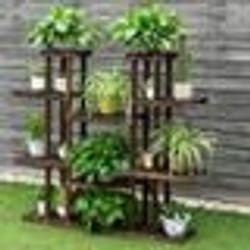 COSTWAY Étagère pour Plantes en Bois 125 x 25 x 114 CM 9 Tablettes pour 18 Pots Étagère à Fleurs pour Terrasse Jardin Balcon