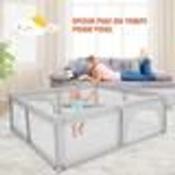 COSTWAY Parc Bébé 206 x 1855 x 68 CM Non-toxique 10 mois - 6 ans 50 Balles4 Ventouses en Caoutchouc Intérieur et Extérieur Gris