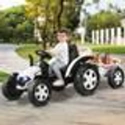 COSTWAY Tracteur Electrique 12V 7AH -Télécommande 2.4G 3-8 km/hRemorque Détachable MP3 Port USB pour Enfants de 3 à 8 Ans Blanc