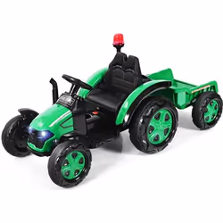 COSTWAY Tracteur Electrique 12V 7AH -Télécommande 2.4G 3-8 km/hRemorque Détachable MP3 Port USB pour Enfants 3 - 8 Ans Vert