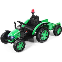 COSTWAY Tracteur Electrique 12V 7AH -Télécommande 2.4G 3-8 km/hRemorque Détachable MP3 Port USB pour Enfants 3 - 8 Ans Vert