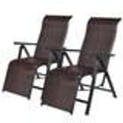 COSTWAY Lot de 2 Transat Chaises Longues de Jardin en Rotin avec Position Réglable et Accoudoir Cadre en Fer pour Terrasse Plage