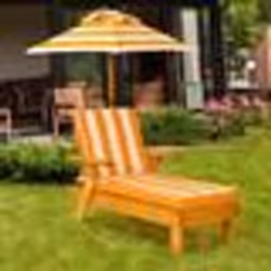 COSTWAY Chaise Longue en Bois avec Parasol Amovible Coussin Lavable 92 x 49 x 106CM Charge Max 50KG Rayures pour Enfants 3-8  ...