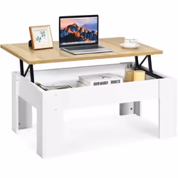 COSTWAY Table Basse avec Plateau Relevable Compartiment Caché 98 x 50 x 42-55 CM pour Séjour Salle de Réception Blanche