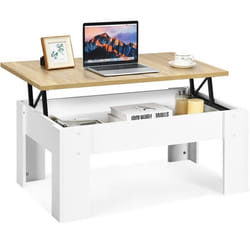 COSTWAY Table Basse avec Plateau Relevable Compartiment Caché 98 x 50 x 42-55 CM pour Séjour Salle de Réception Blanche