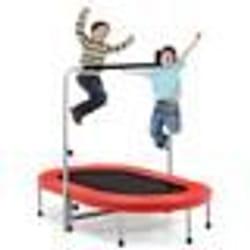COSTWAY Trampoline Enfants Pliable Intérieur/Extérieur avec Main Courante Ajustable Coussin Tapis de Saut Charge 150kg Rouge