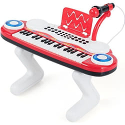 Clavier Piano pour Enfants à 37 Touches Portable COSTWAY-Lumière Rythmique-Microphone-Pieds Détachables-8 Rythmes Educatif-Rouge