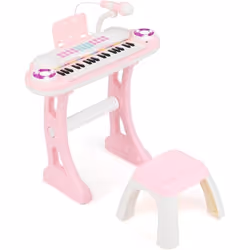 Clavier Piano Pour Enfants 37 Touches avec Tabouret COSTWAY-4 Effets de Percussion-8 Instruments-Microphone Réglable-Lumière- ...