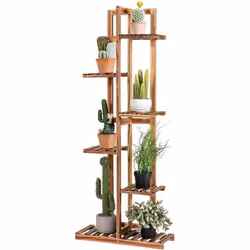 COSTWAY Étagère pour Plantes en Bois à 6 Niveaux 50 x 21 x 124 CM Étagère à Fleurs avec Dispositif Anti-basculement
