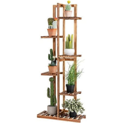 COSTWAY Étagère pour Plantes en Bois à 6 Niveaux 50 x 21 x 124 CM Étagère à Fleurs avec Dispositif Anti-basculement