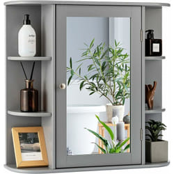 Costway - Armoire Murale de Salle de Bains avec Miroir avec Etagères Réglables et Compartiments Ouverts Armoire à Pharmacie pour Toilette, Gris