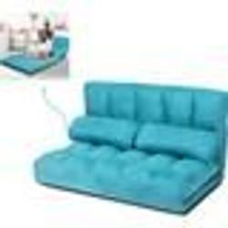 COSTWAY Canapé Lit / Chauffeuse Convertible Dossier Réglable 6 Positions 2 Coussins Tissu Aspect Suédé Détachable et Lavable Bleu