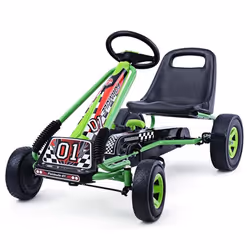 COSTWAY Kart à Pédales en Métal 1 Place Vert avec Roues en Caoutchouc 101 x 61 x 62CM Convient pour 3 à 8 ans Go Karting Enfa ...