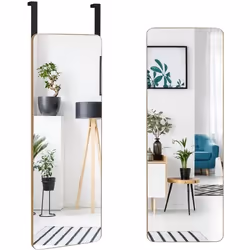 COSTWAY Miroir Rectangulaire Mural / Suspendre sur Porte en Bambou de Style Moderne avec Angles Arrondis 100 x 35 CM